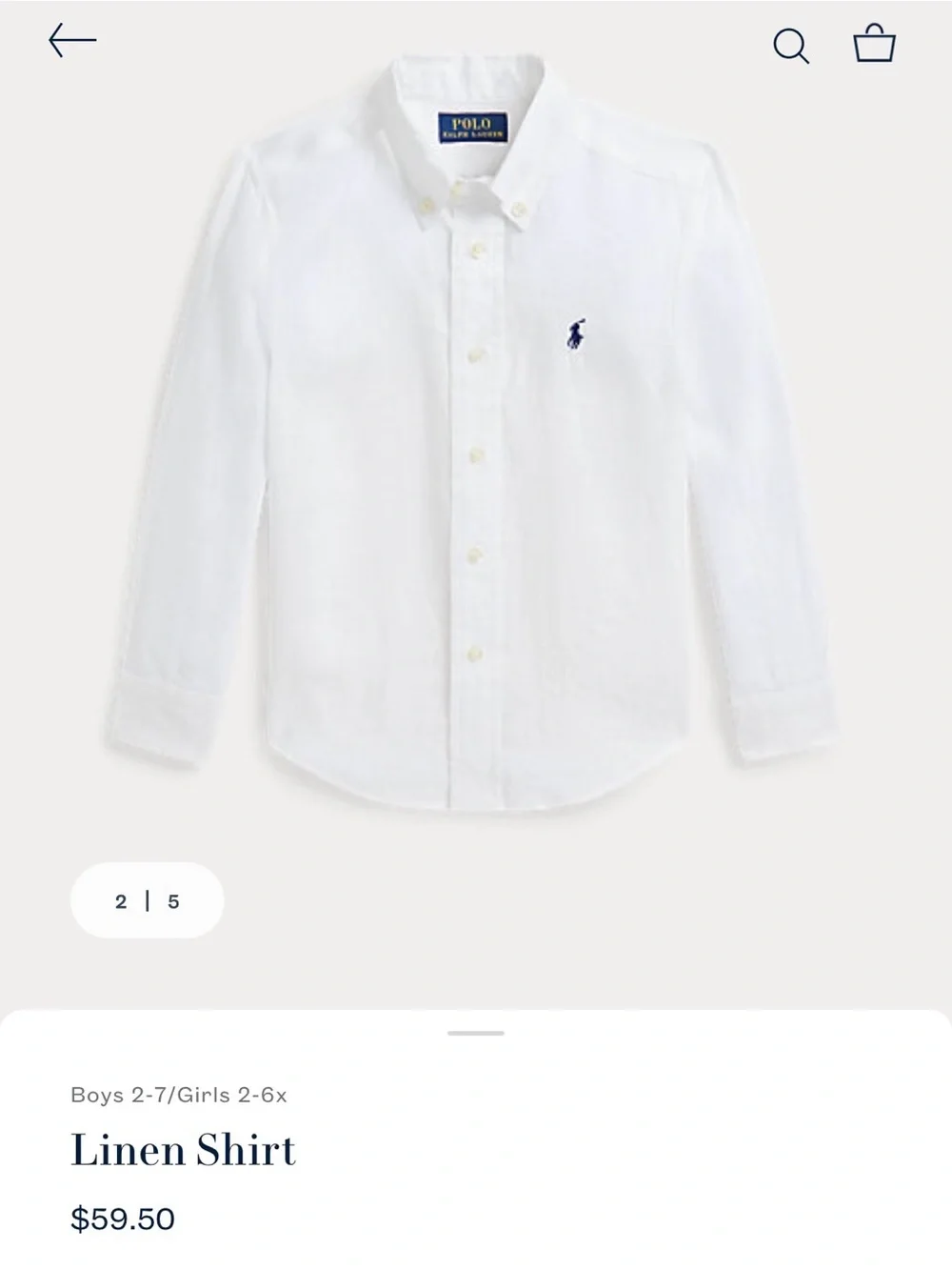 Ralph Lauren White Button-Down Linen Shirt with Navy Pony